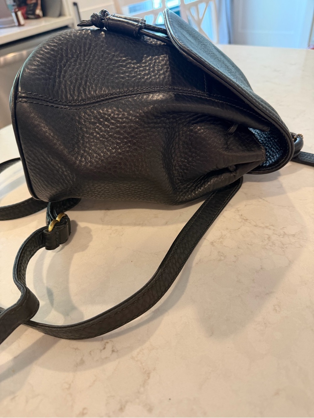 Coach Vintage Black Leather Drawstring Backpack Style 4925 - Picture 5 of 10